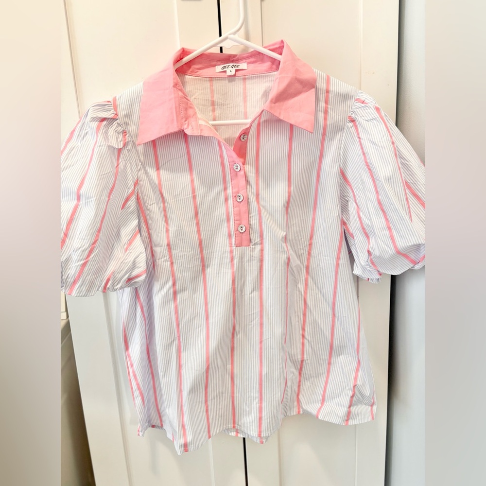 Geegee Pink and White Striped Button Down Shirt